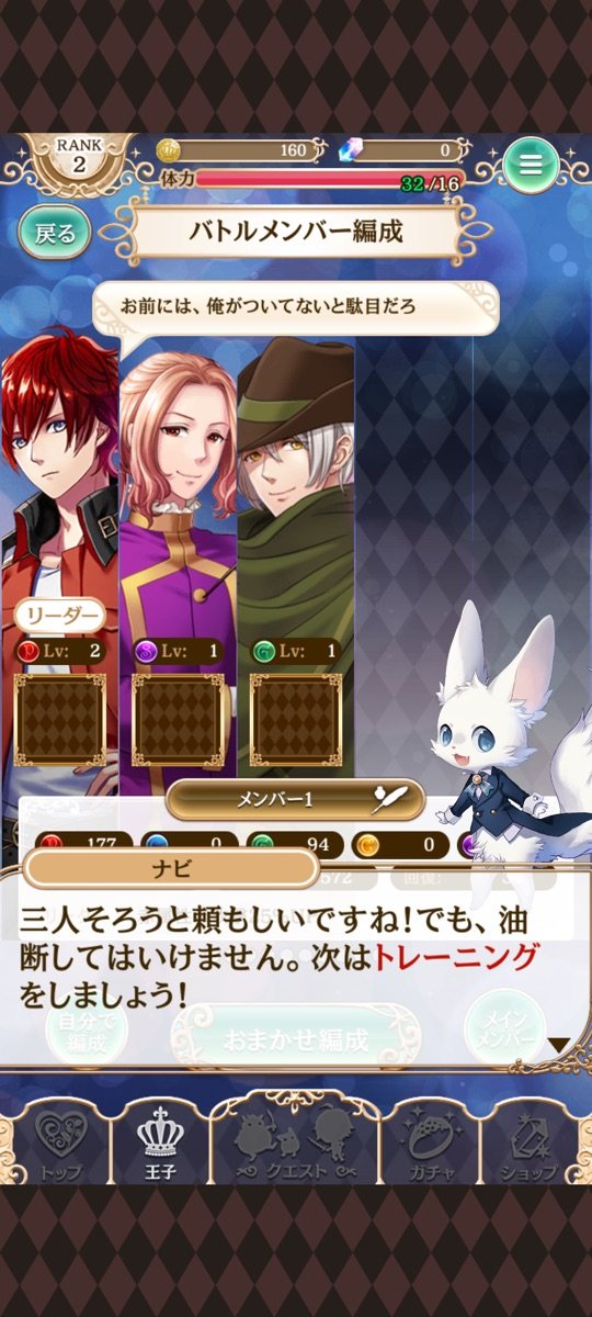 アヴィ・メディ・ルークの3人パーティ編成完了画面